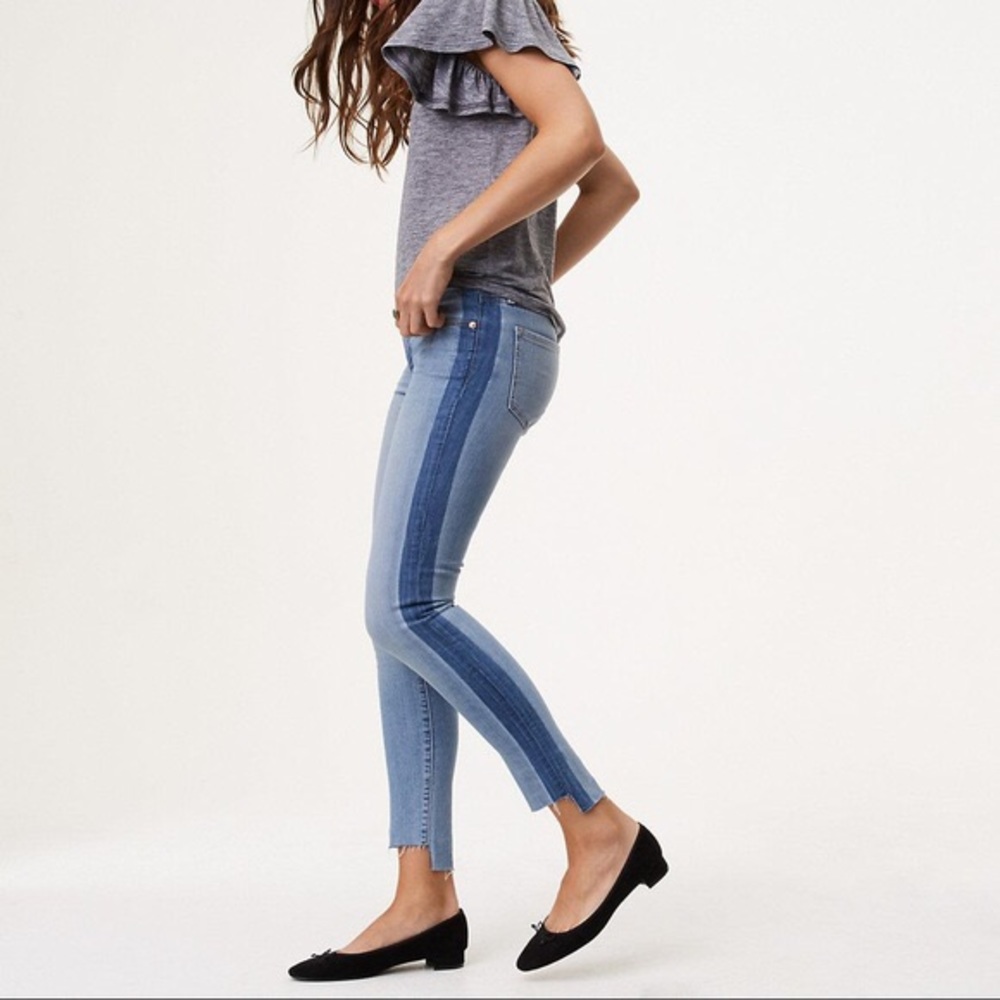 Loft Modern Side Stripe Step Hem Skinny Jeans